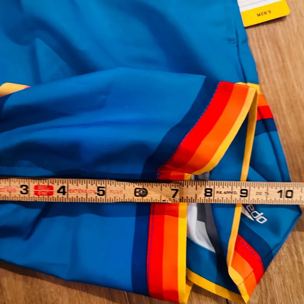 Speedo Mens Swim Trunks Blue Retro Stripe UPF 50+ Comfort Stretch 7784551400 M